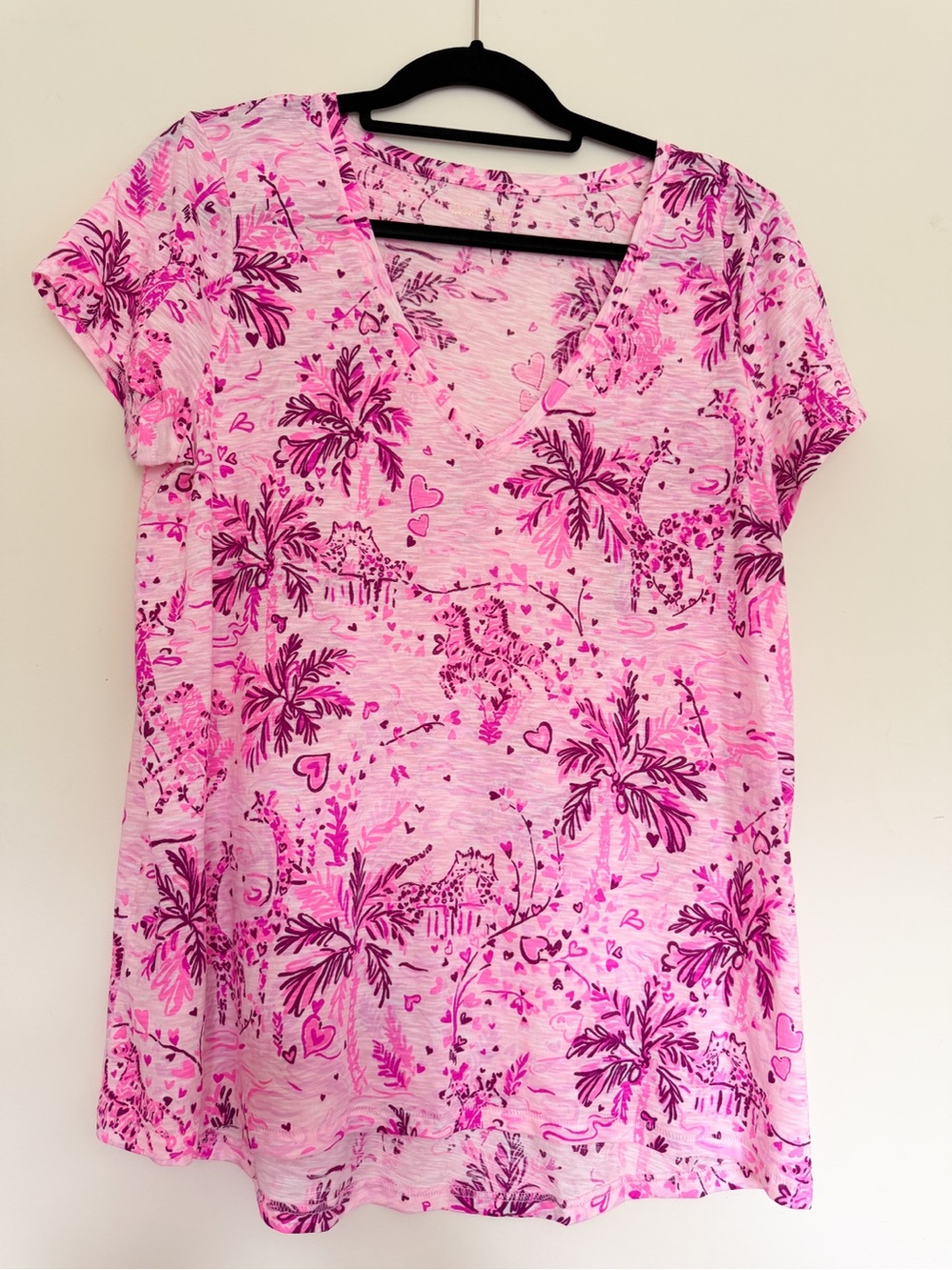Lilly Pulitzer Etta V-Neck Top in Pink Blossom Wild About You Valentine’s Print